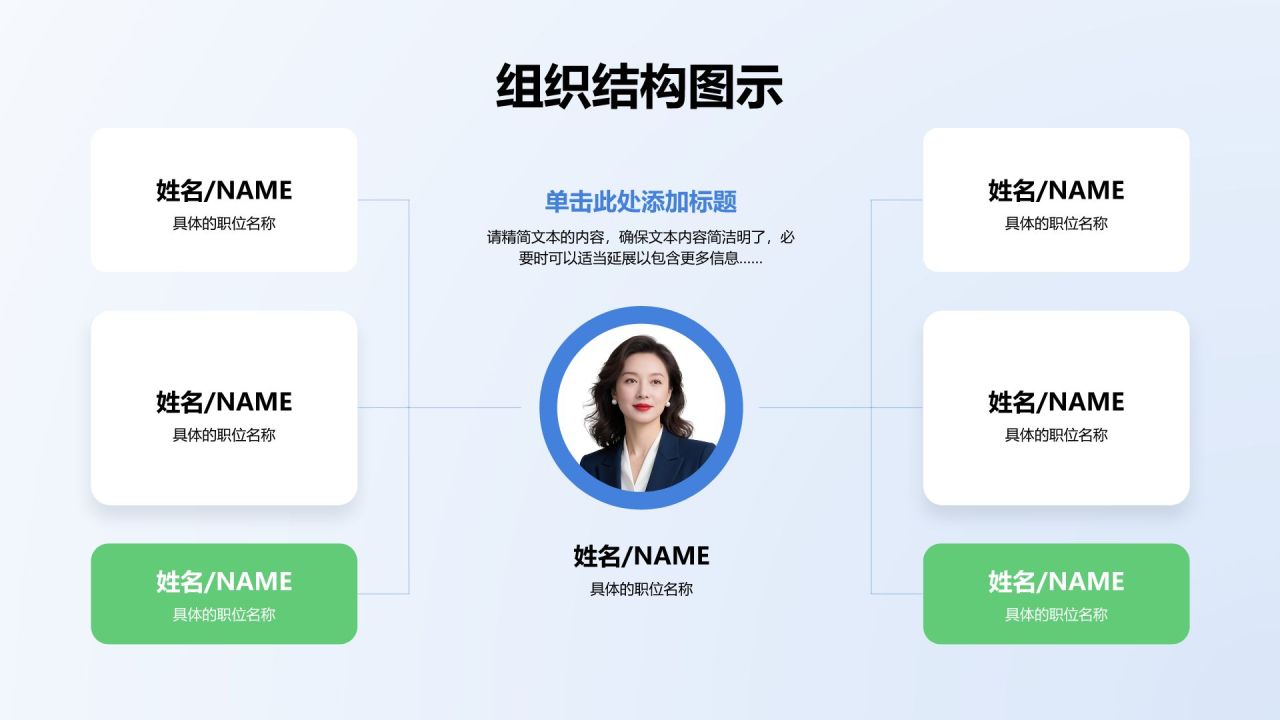 蓝色商务风组织结构图示PPT模板