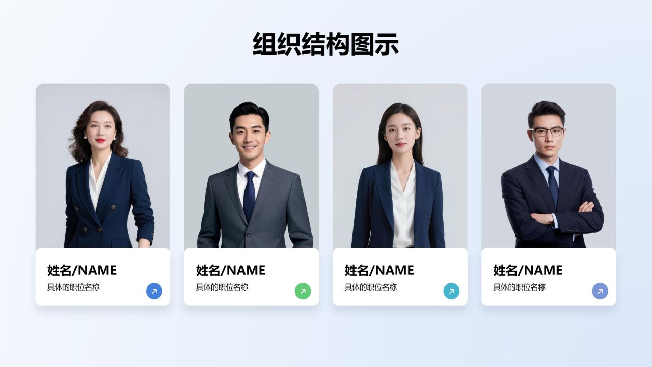 蓝色商务风组织结构图示PPT模板