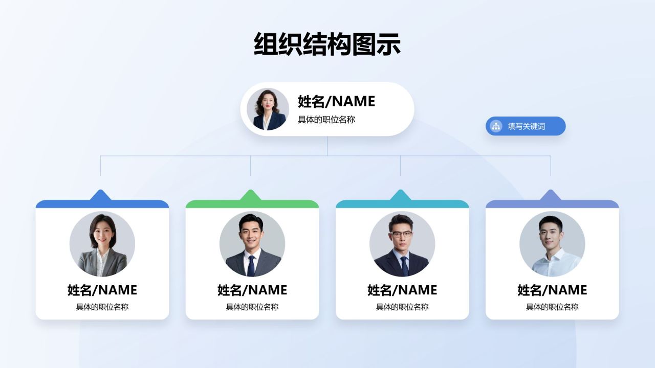 蓝色商务风组织结构图示PPT模板