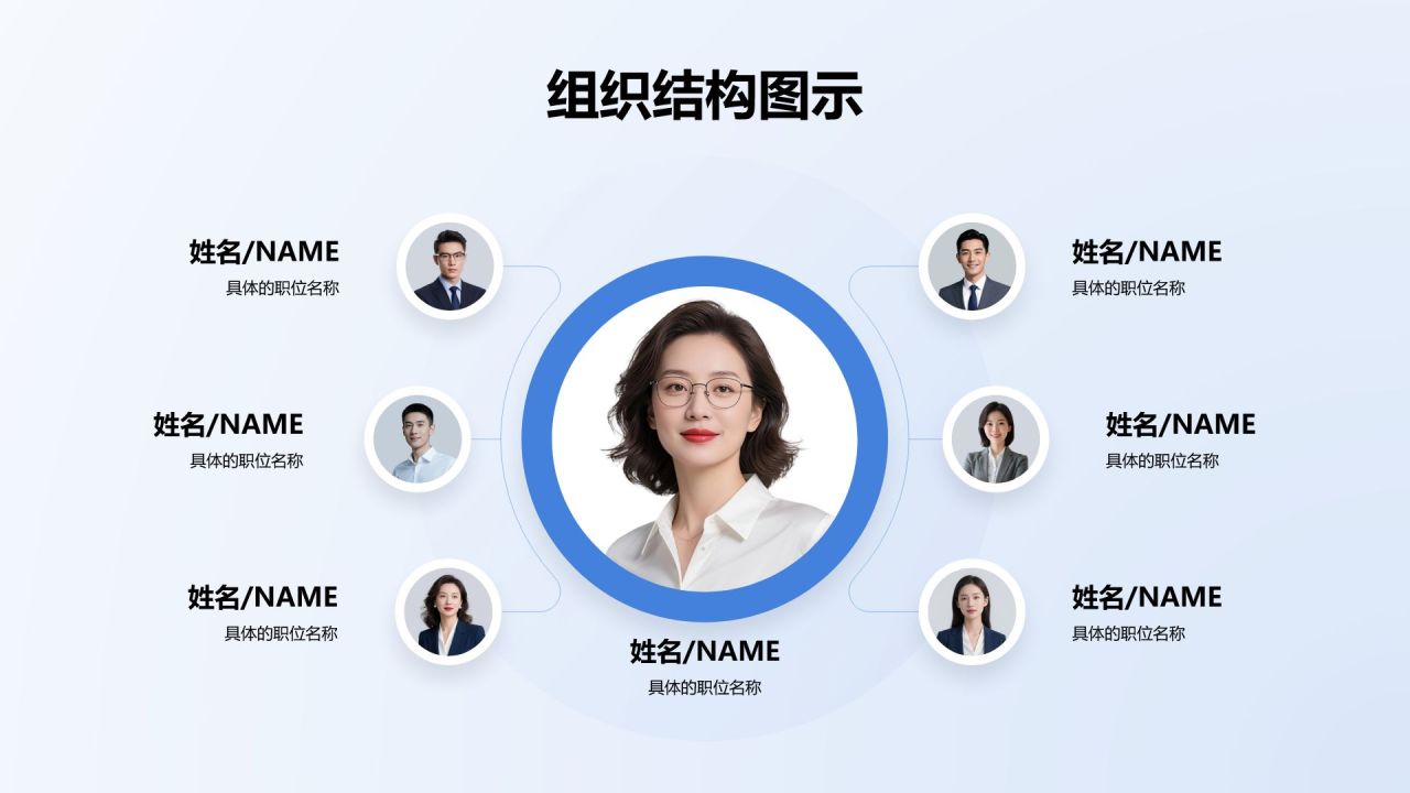 蓝色商务风组织结构图示PPT模板
