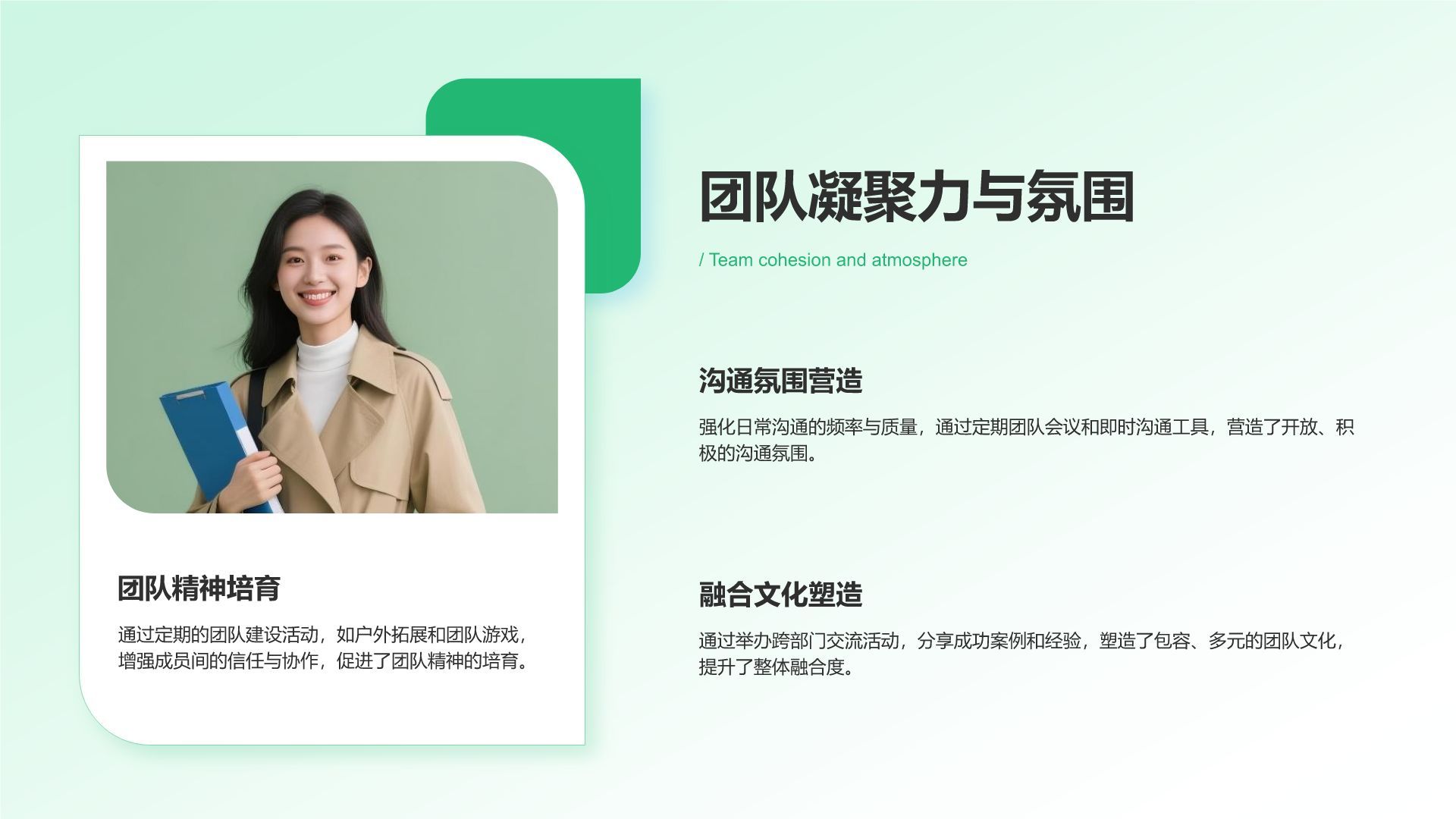 绿色扁平风团队年终复盘与提升计划PPT模板