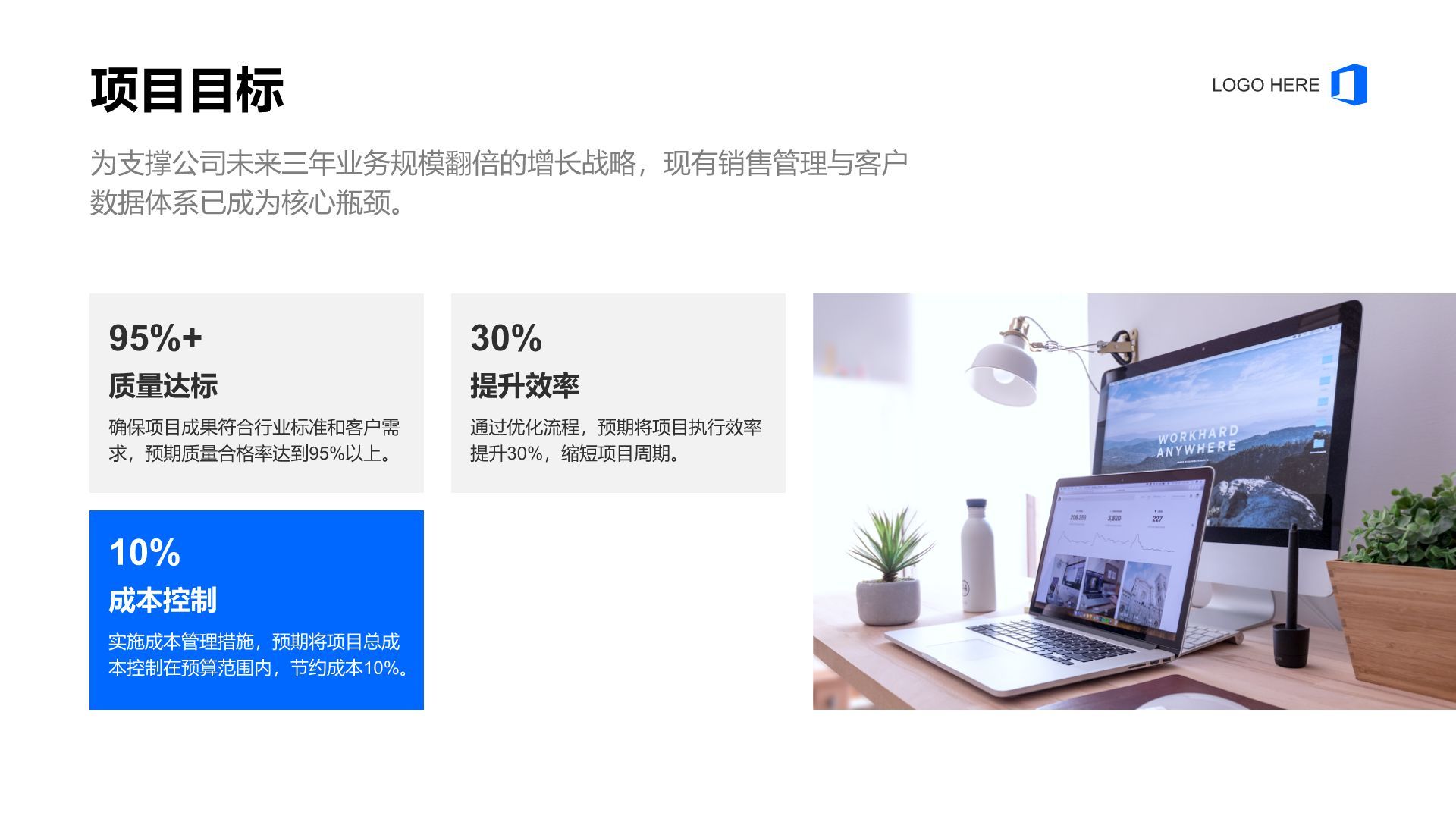 蓝色简约风项目进度与成果汇报PPT模板
