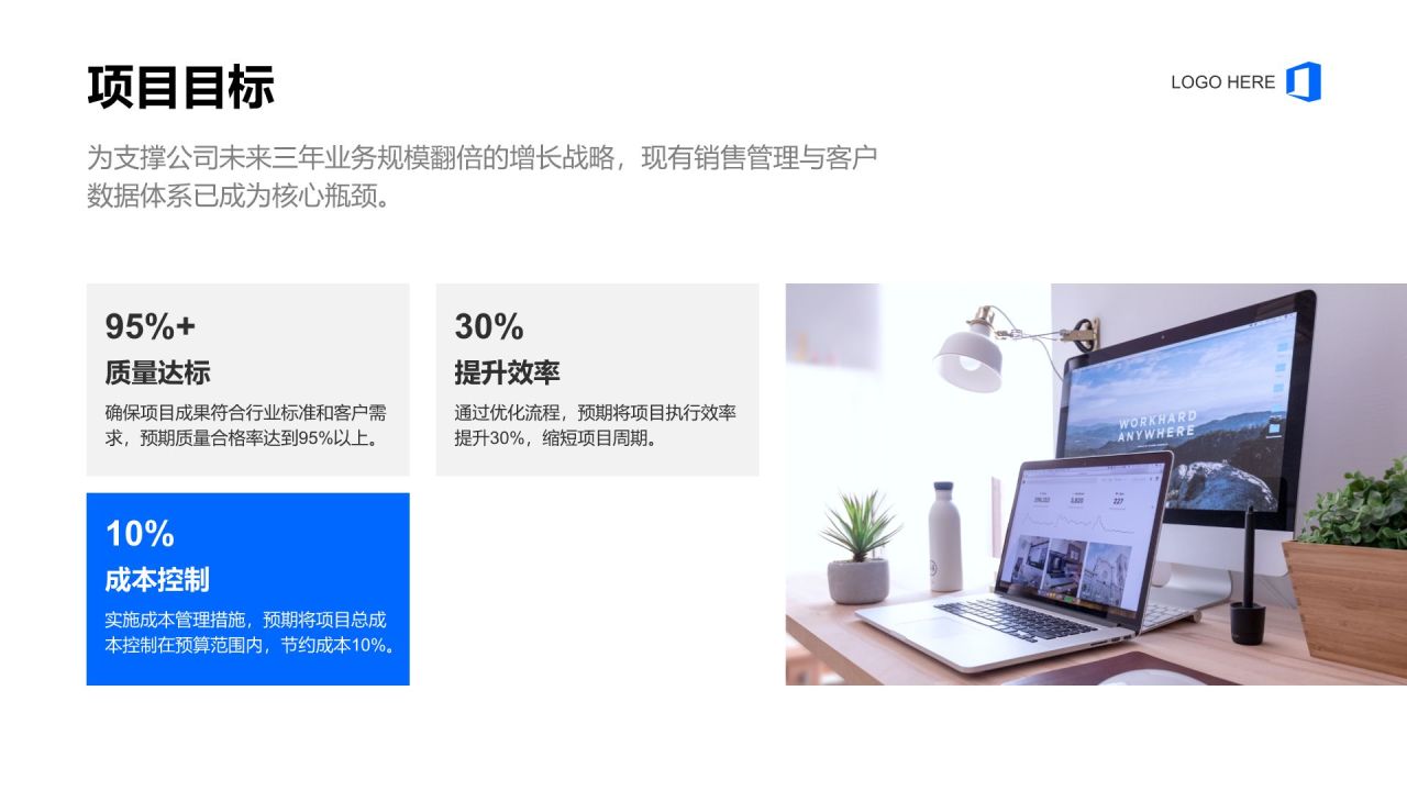 蓝色简约风项目进度与成果汇报PPT模板