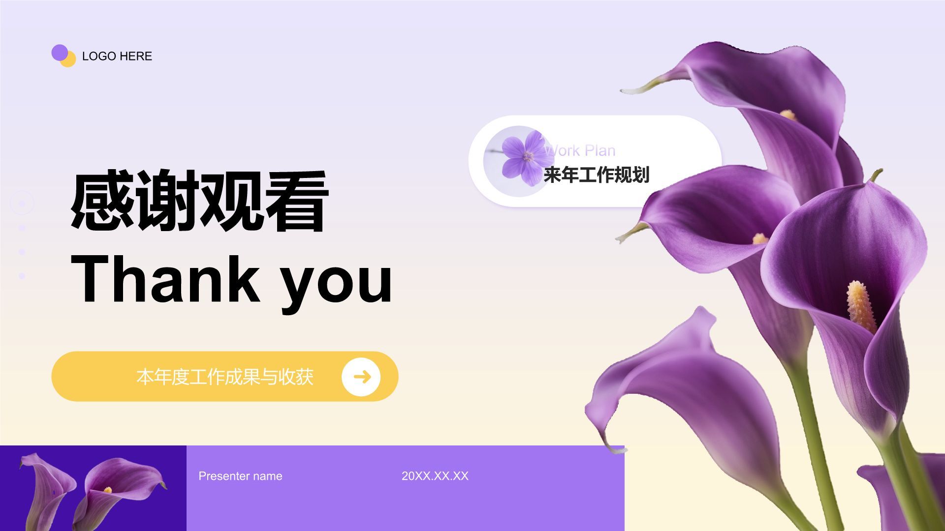 紫色小清新个人年终述职总结PPT模板