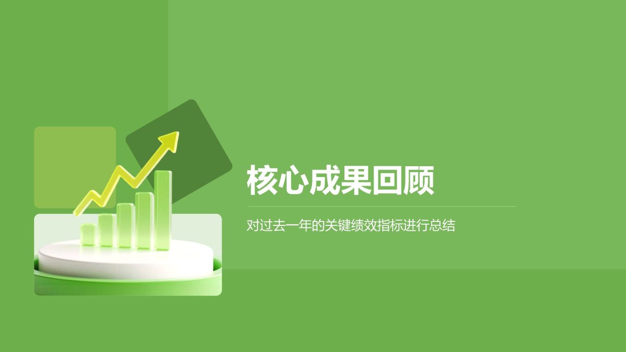 绿色3D风年度KPI绩效复盘PPT模板