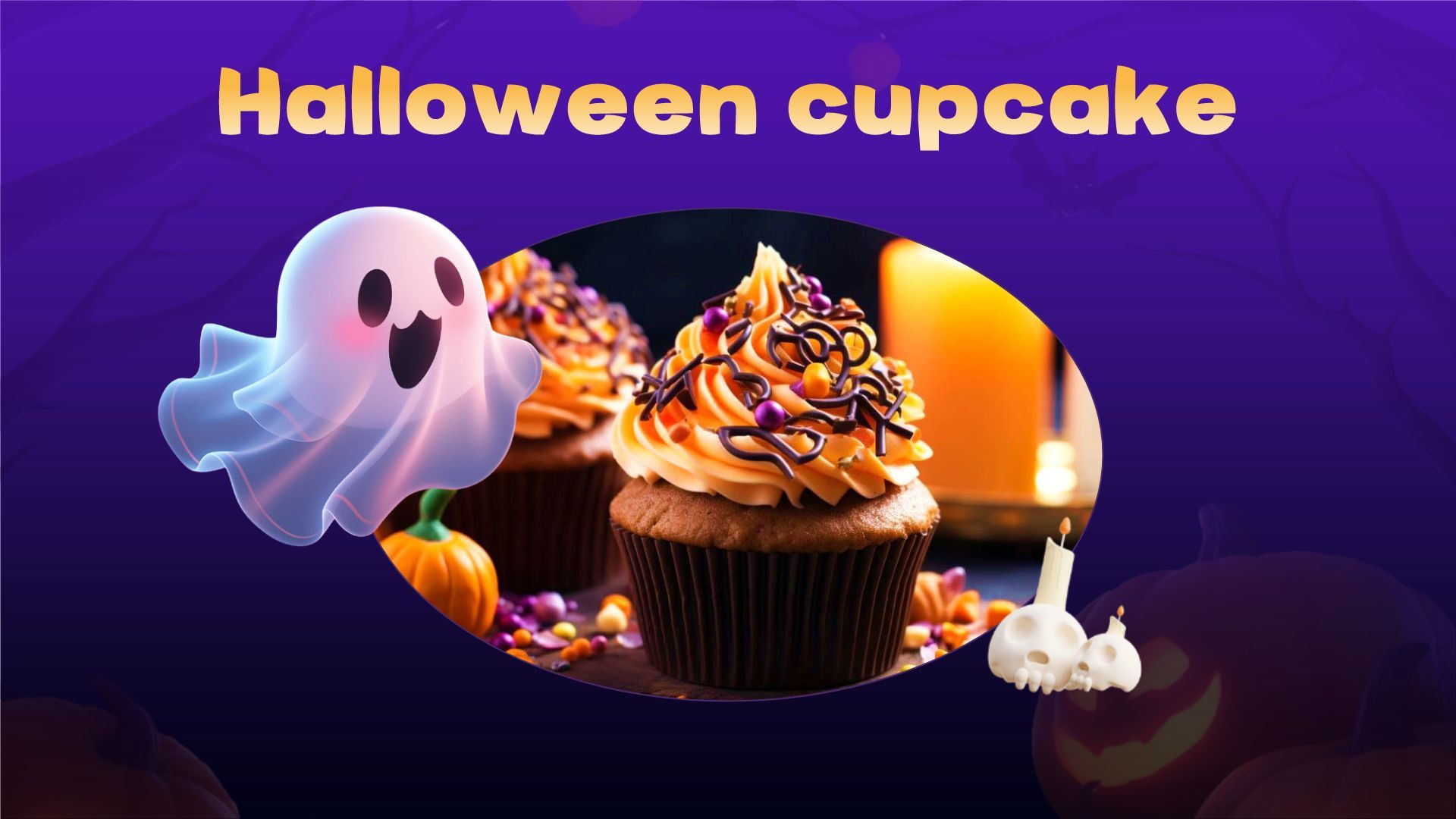 紫色手绘风万圣节英语课件小游戏PPT模板