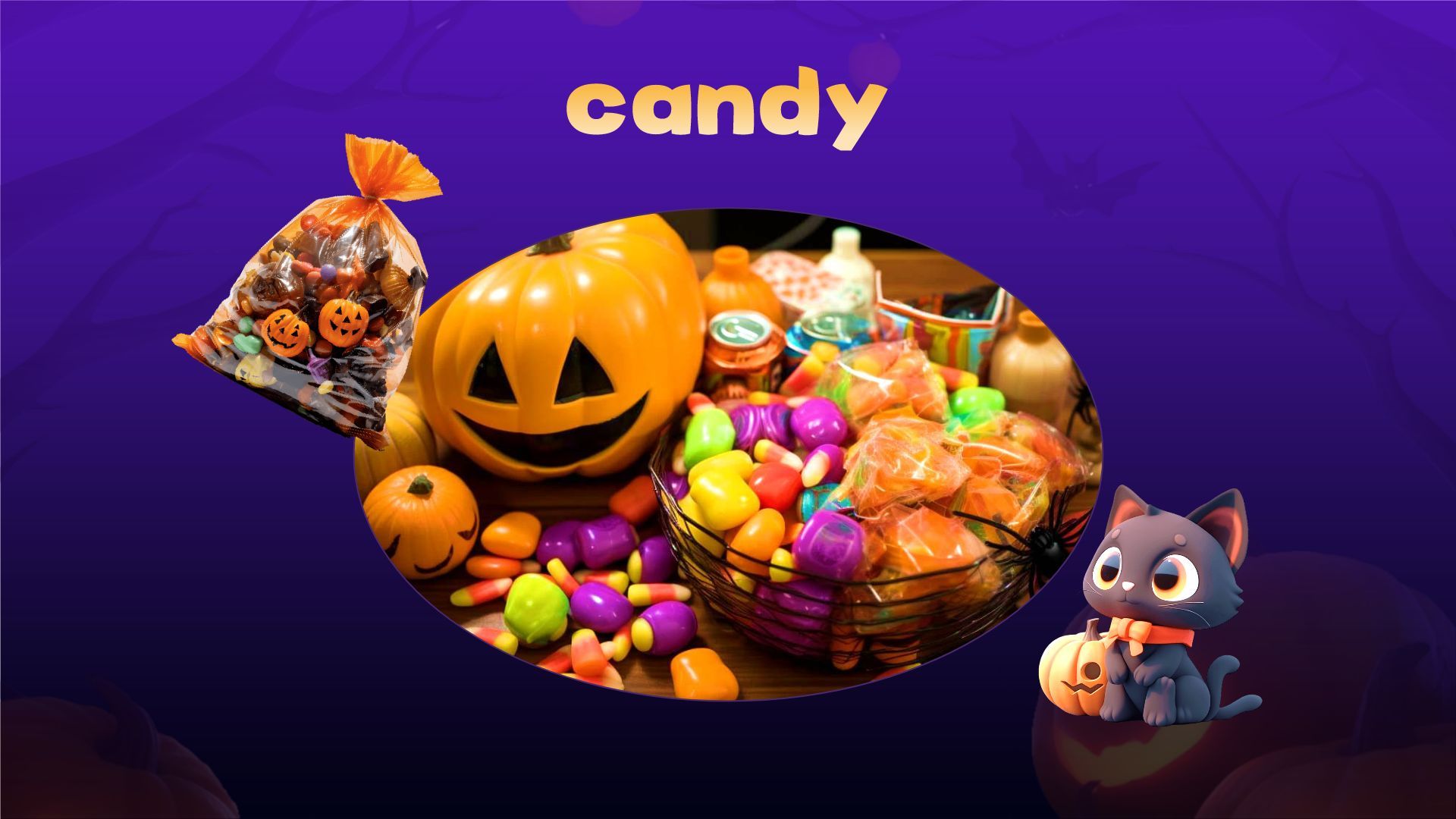 紫色手绘风万圣节英语课件小游戏PPT模板