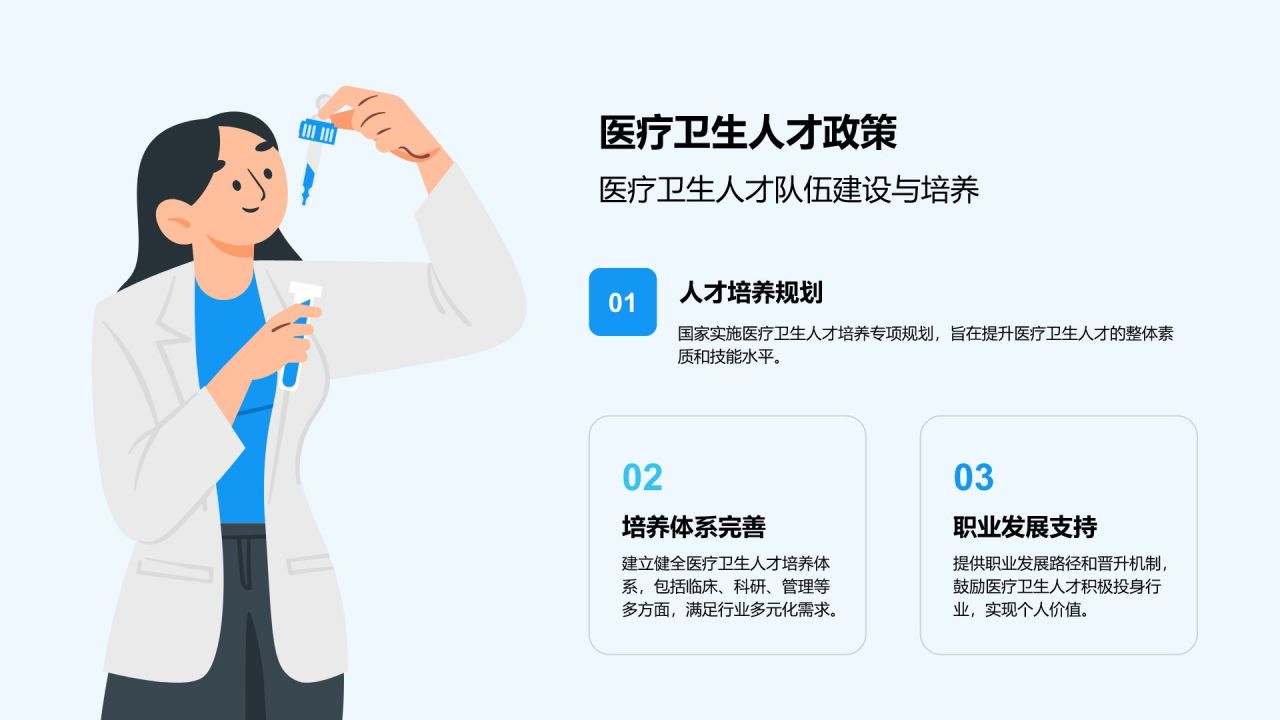 蓝色插画风医疗卫生行业政策宣讲PPT模板