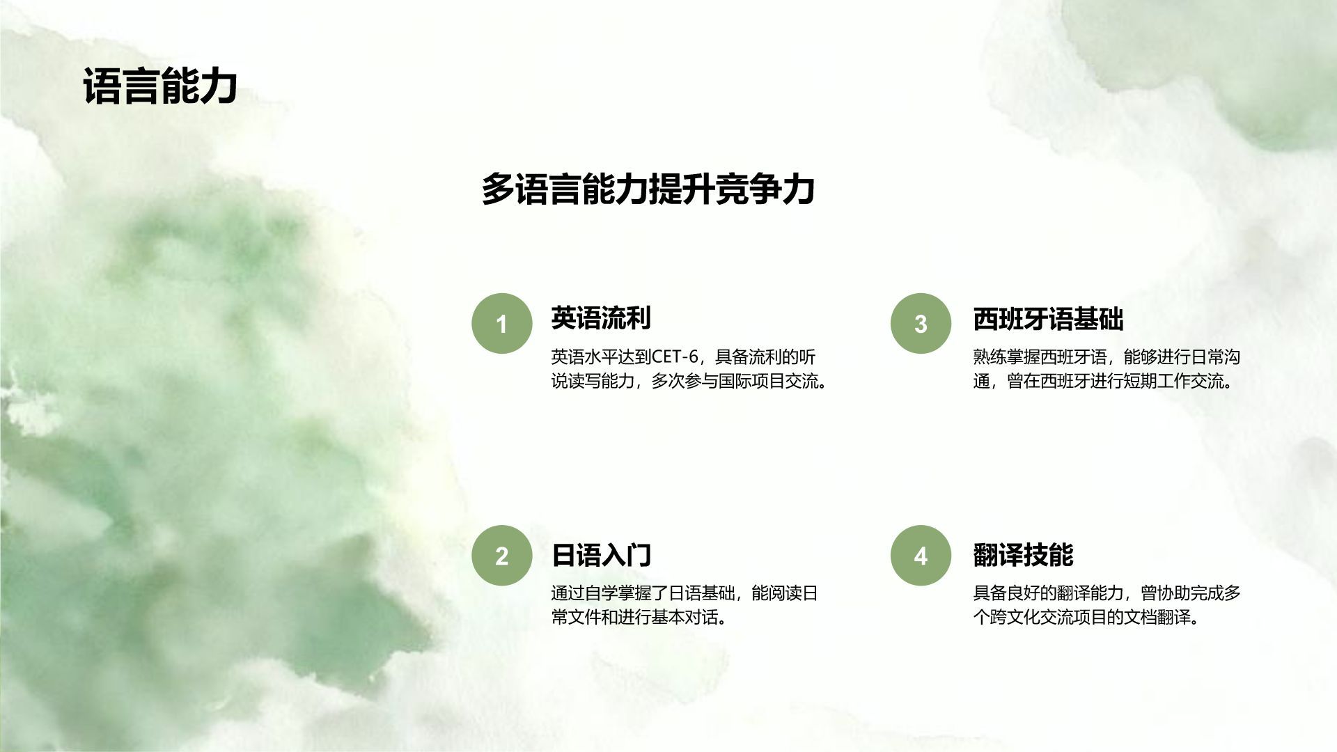 绿色水墨风职场通用自我介绍PPT模板