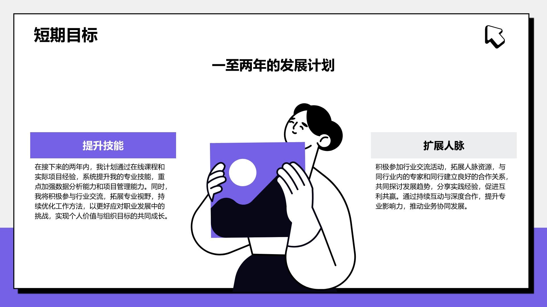 紫色插画风晋升述职与未来规划PPT模板