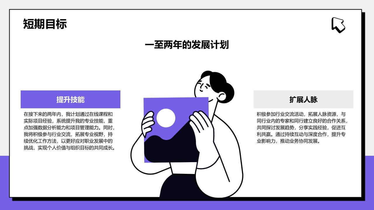 紫色插画风晋升述职与未来规划PPT模板
