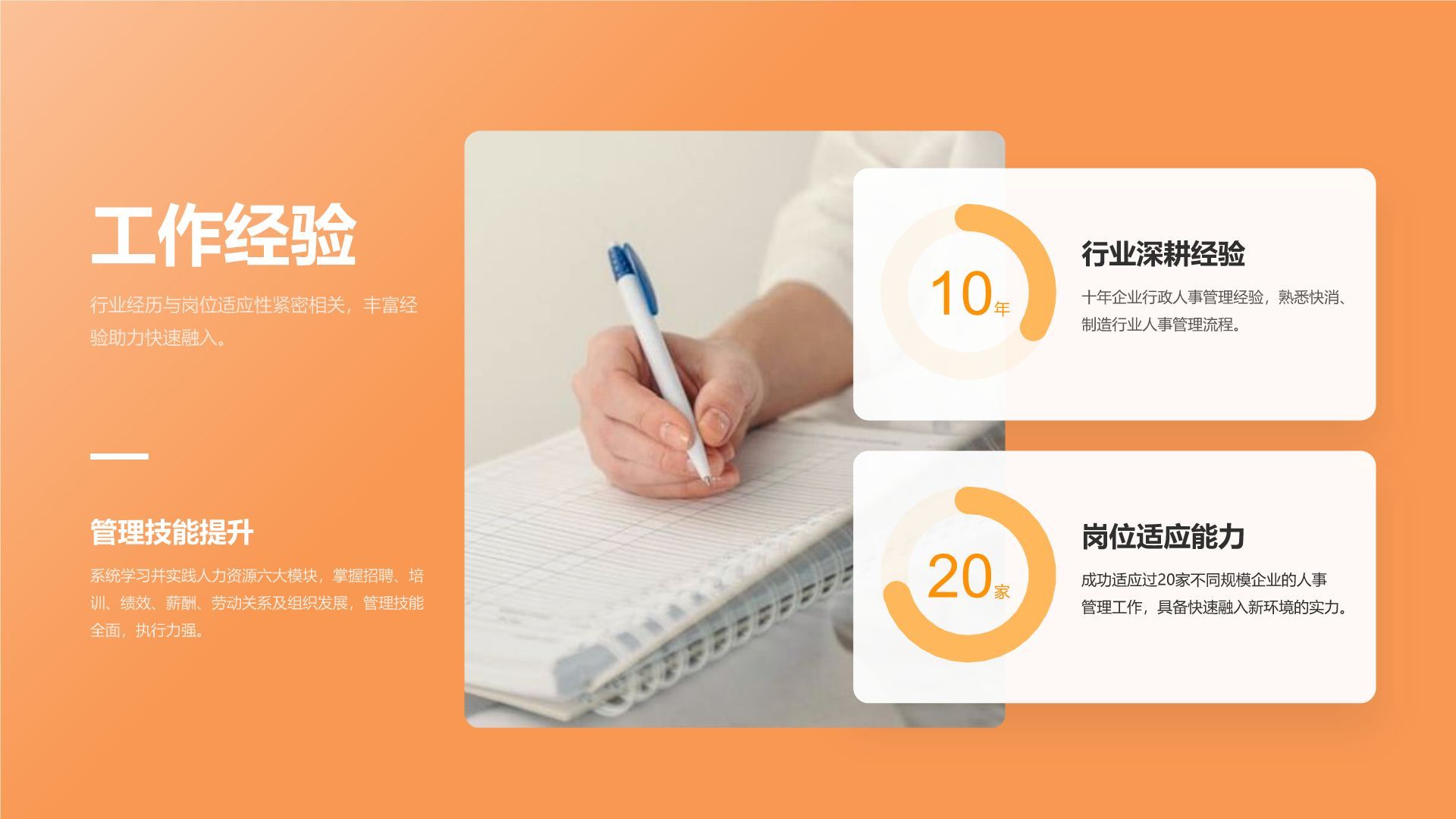 橙色渐变风行政人事主管竞聘PPT模板