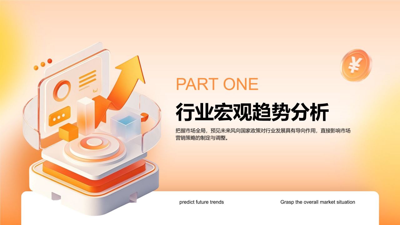 橙色3D风行业趋势与市场洞察分析PPT模板