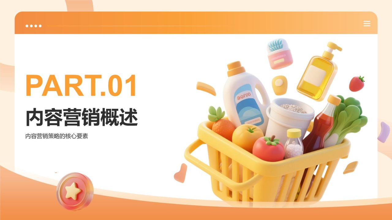 橙色3D风内容营销与传播方案PPT模板