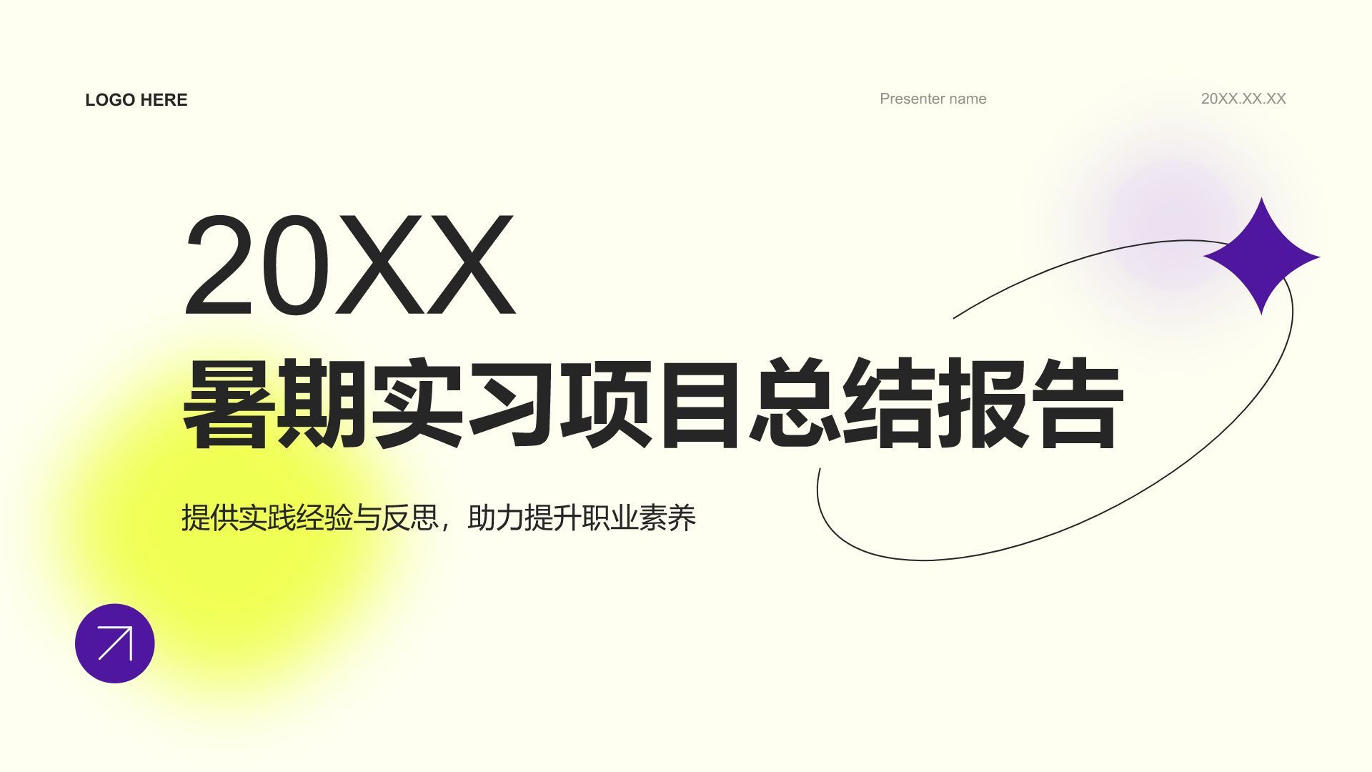 黄色渐变风暑期实习项目总结报告PPT模板