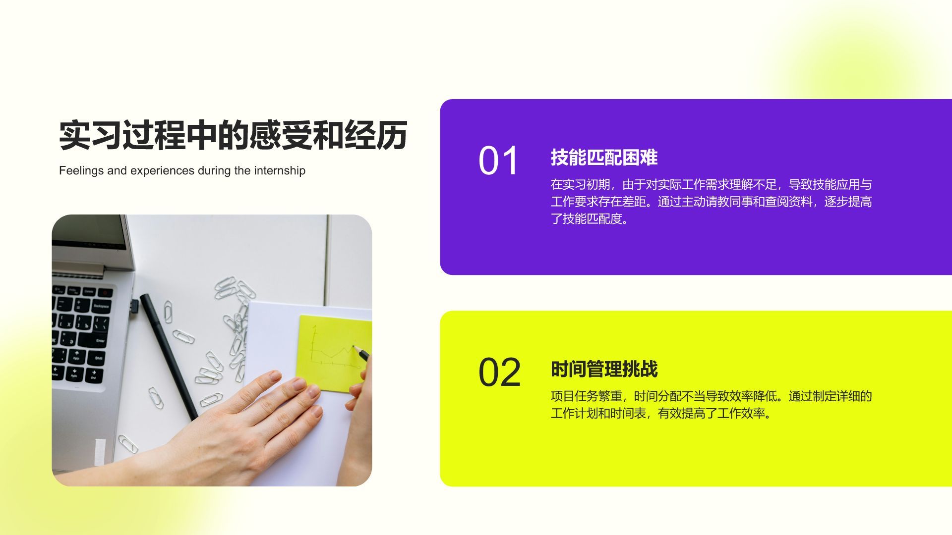 黄色渐变风暑期实习项目总结报告PPT模板