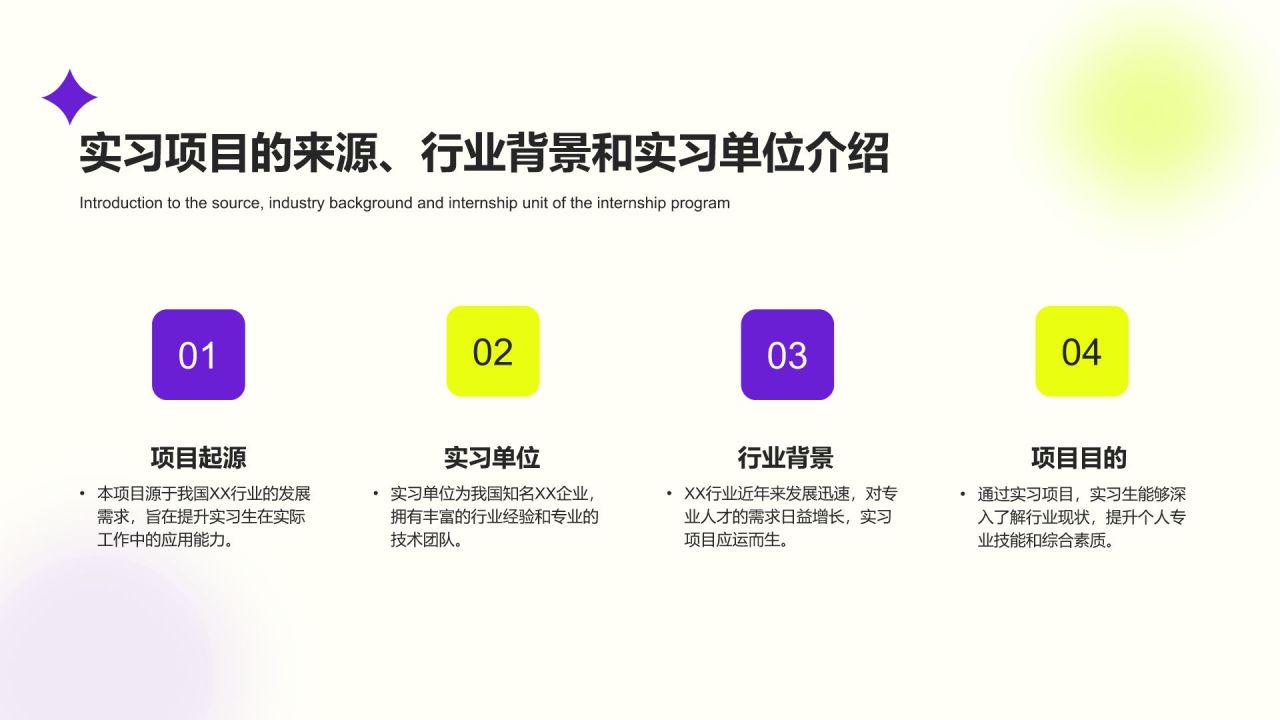 黄色渐变风暑期实习项目总结报告PPT模板