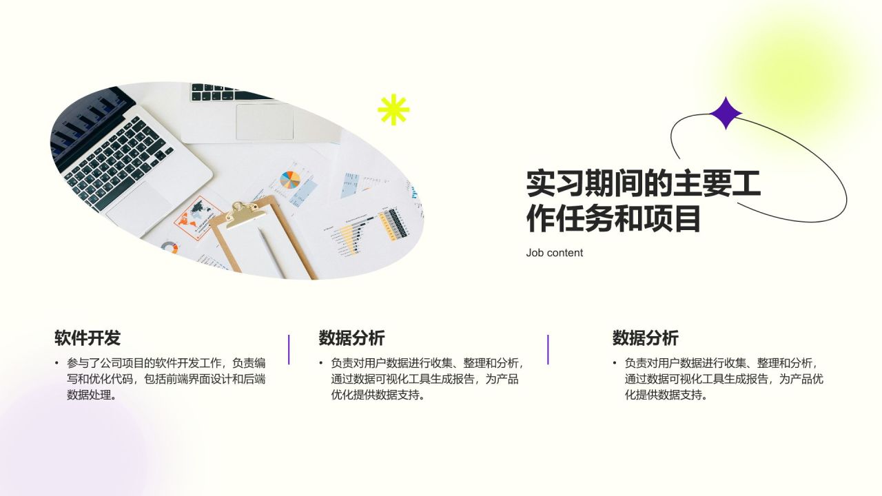 黄色渐变风暑期实习项目总结报告PPT模板