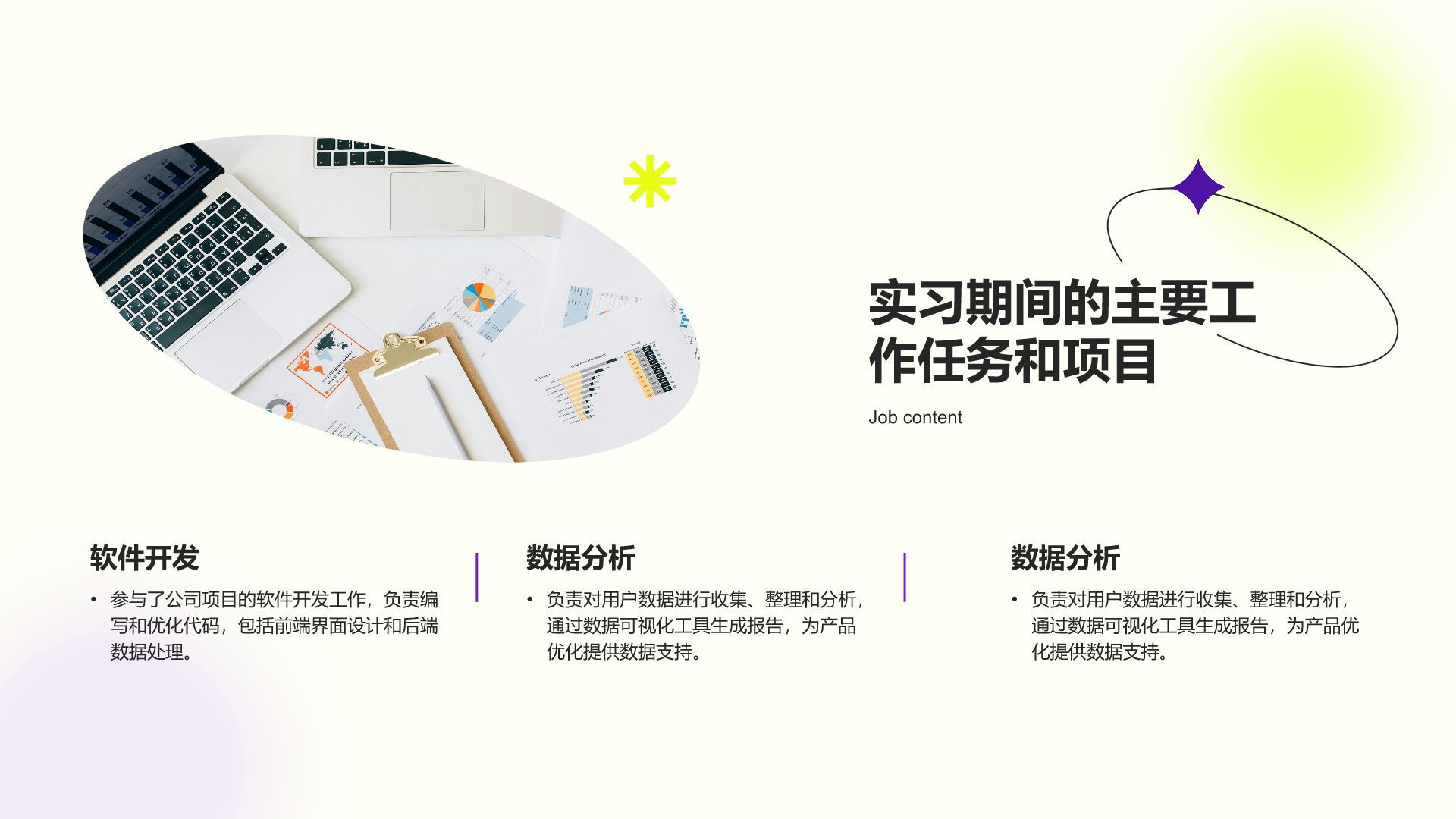 黄色渐变风暑期实习项目总结报告PPT模板