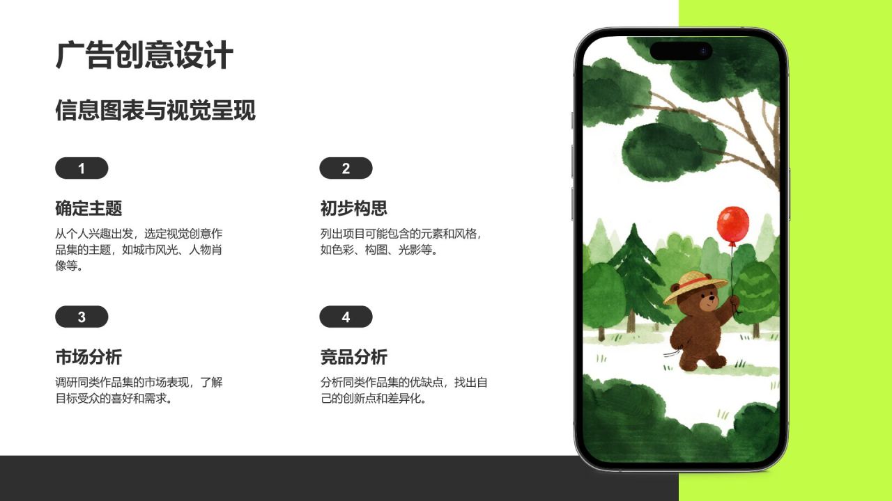 绿色3D风视觉创意作品集展示PPT模板