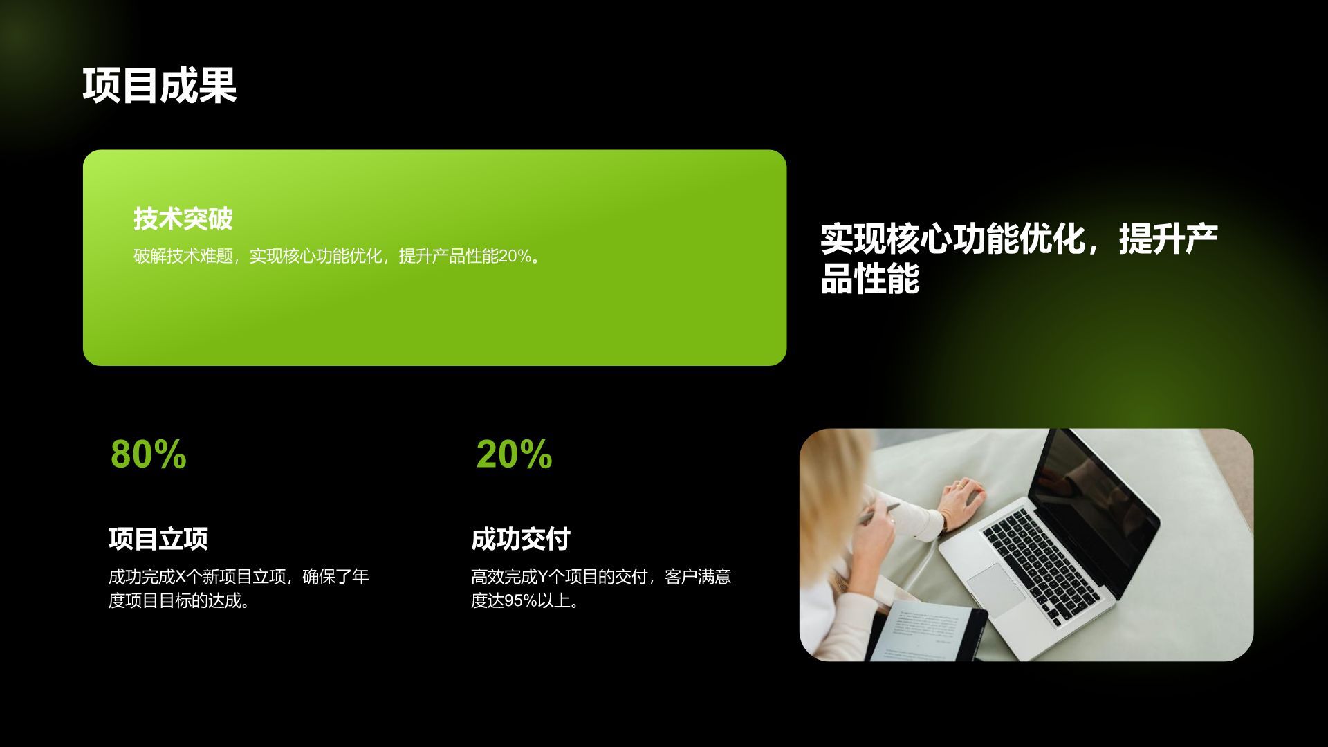 绿色商务风通用年度工作总结PPT模板