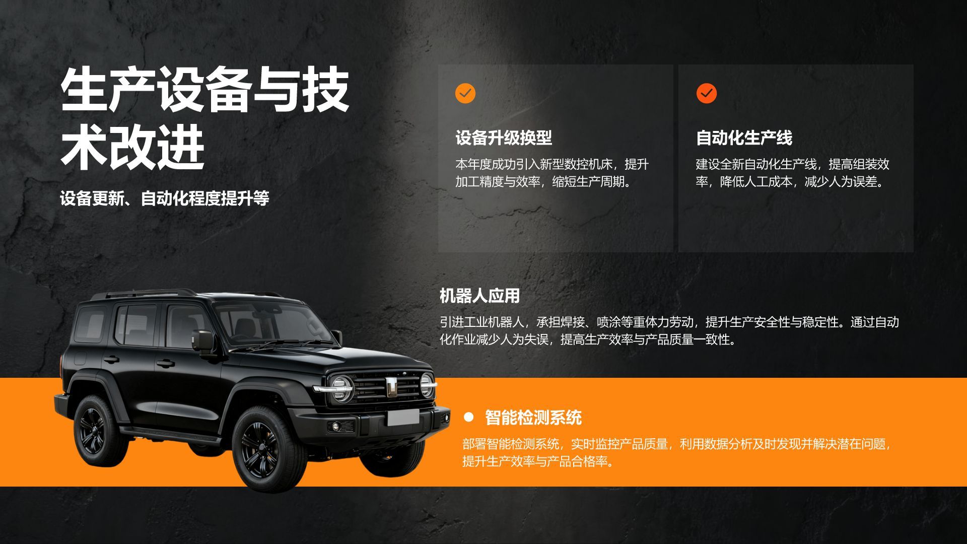 橙色商务风汽车制造行业年终生产质量汇报PPT模板