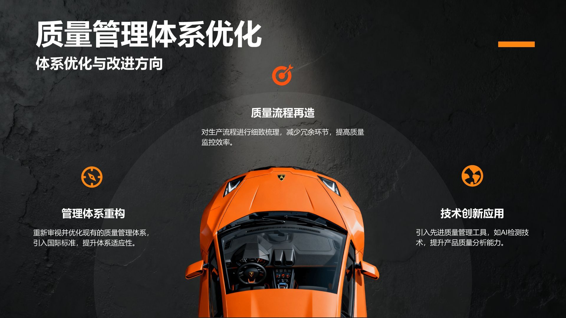 橙色商务风汽车制造行业年终生产质量汇报PPT模板