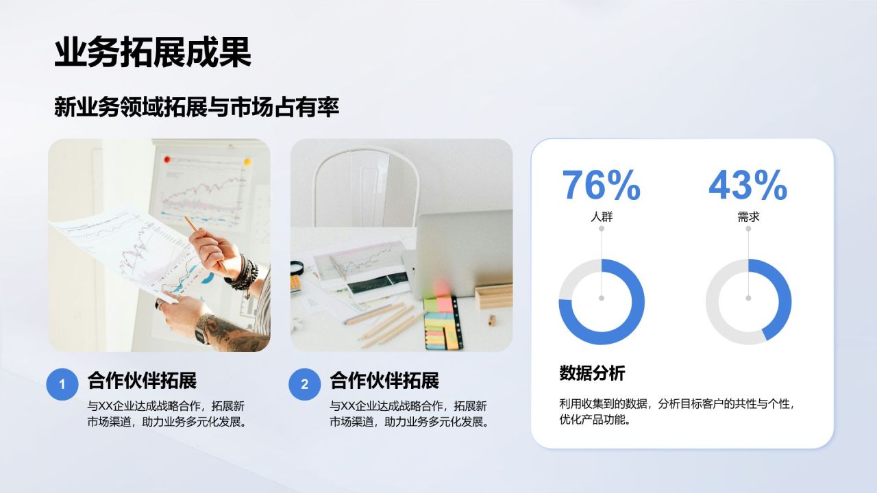 蓝色简约风团队年终总结与复盘PPT模板