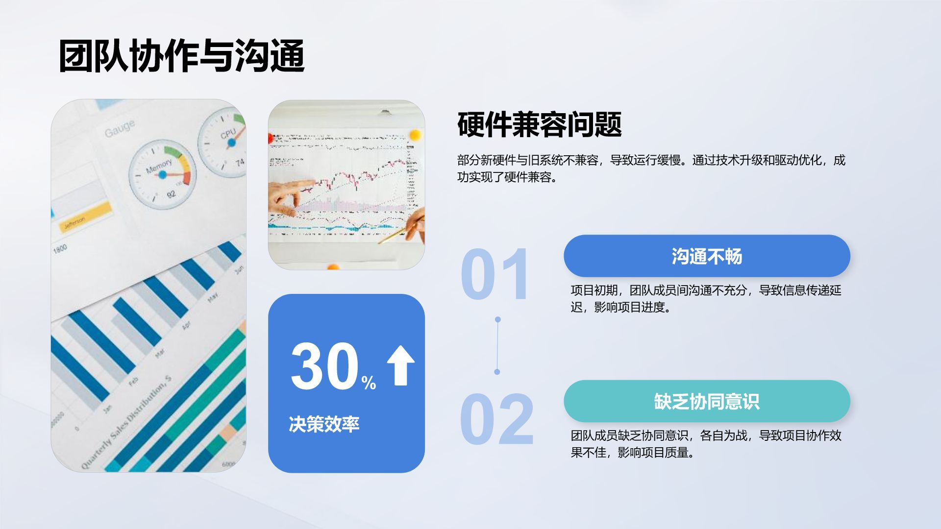 蓝色简约风团队年终总结与复盘PPT模板