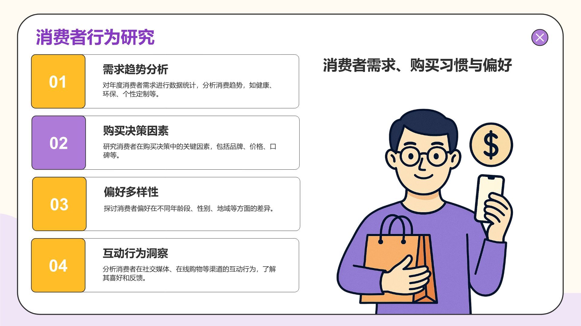 紫色插画风年度数据分析与复盘总结PPT模板