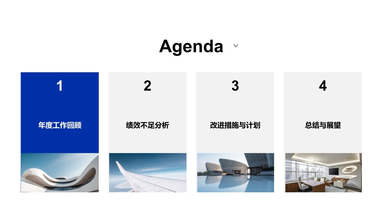 蓝色商务风年终绩效复盘与改进计划PPT模板