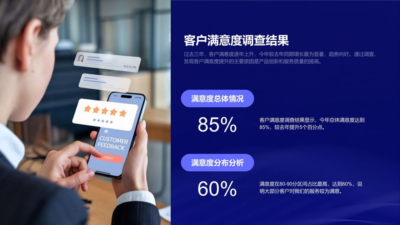 蓝色渐变风年终客户关系维护总结PPT模板