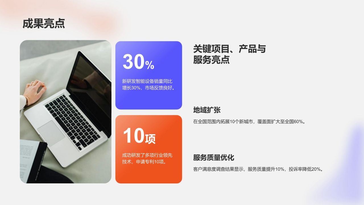 蓝色渐变风年度目标完成情况总结PPT模板