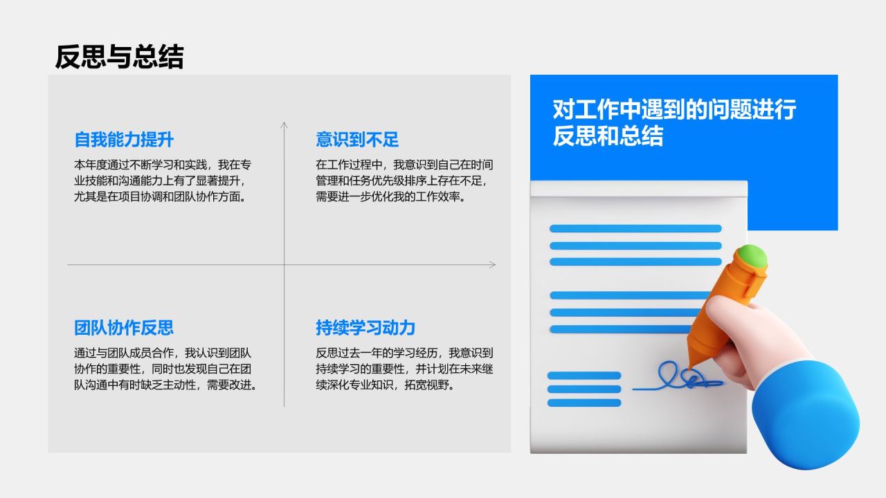 蓝色3D风岗位年度业绩总结汇报PPT模板