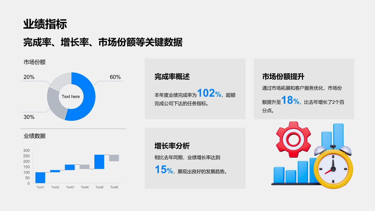 蓝色3D风岗位年度业绩总结汇报PPT模板
