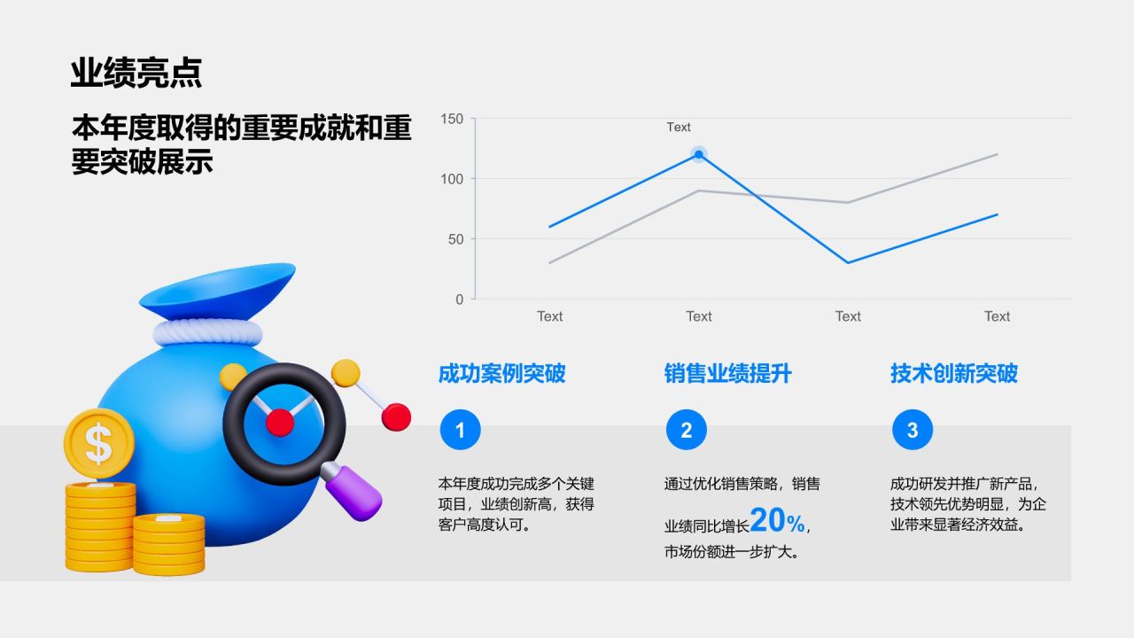 蓝色3D风岗位年度业绩总结汇报PPT模板