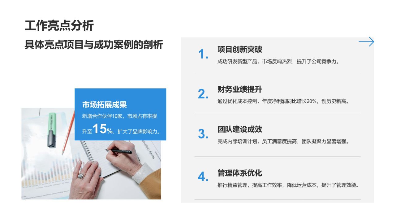 蓝色商务风管理层年终工作回顾PPT模板