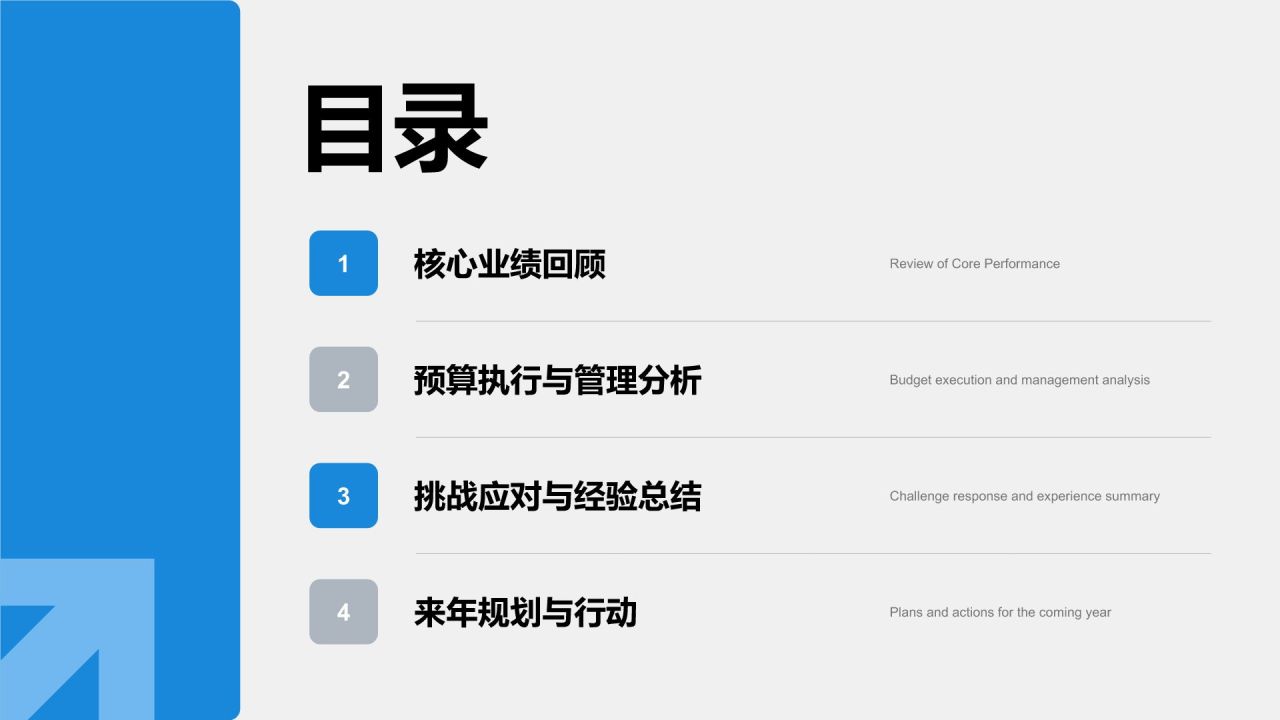 蓝色商务风财务年终总结与预算规划PPT模板