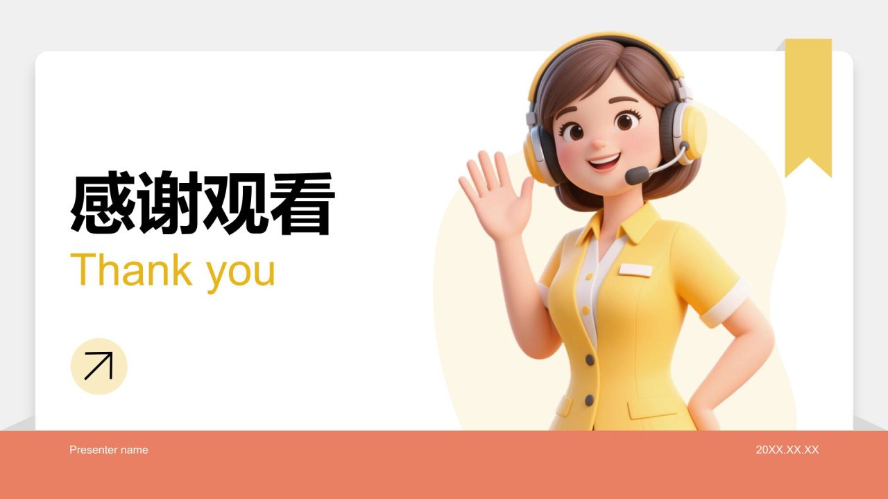 黄色3D风客服年终服务总结与改进PPT模板