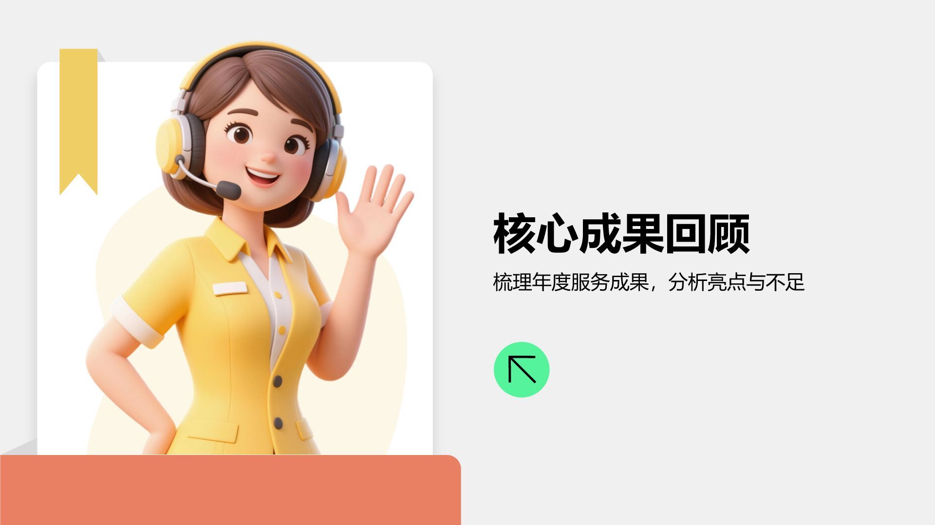 黄色3D风客服年终服务总结与改进PPT模板
