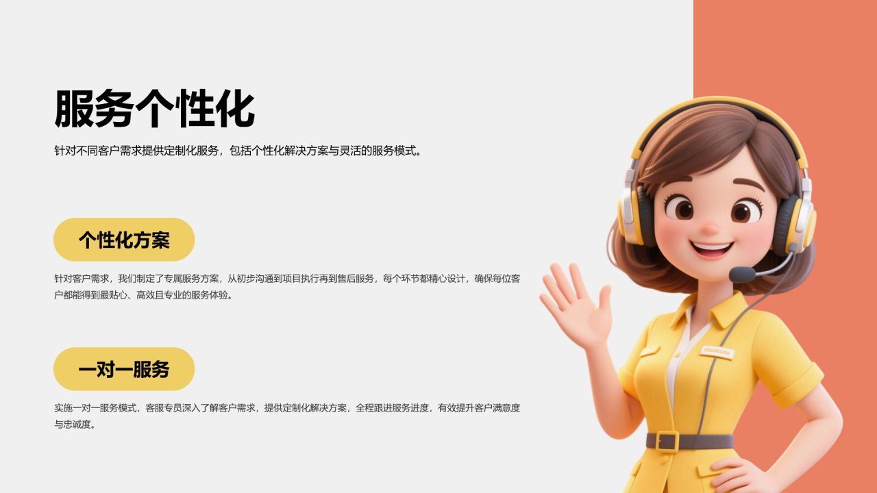 黄色3D风客服年终服务总结与改进PPT模板