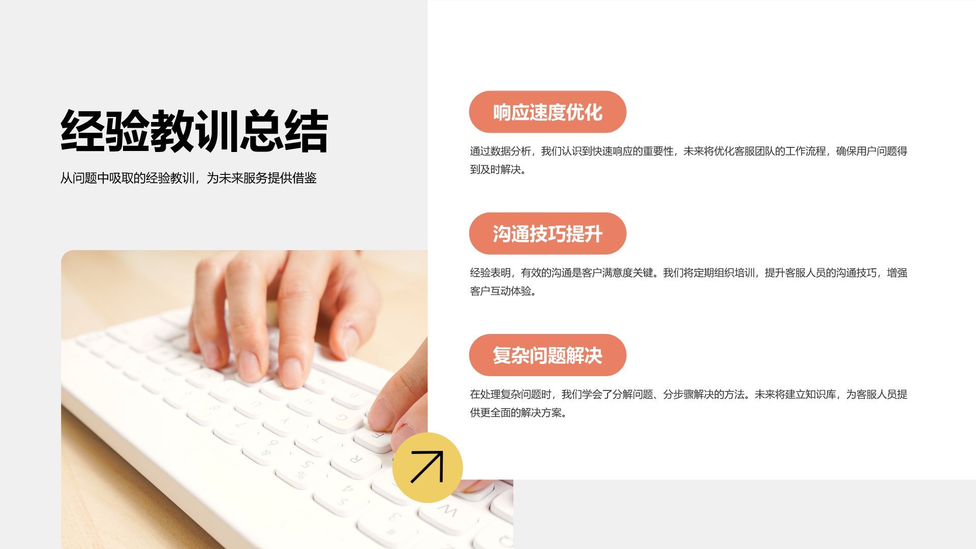 黄色3D风客服年终服务总结与改进PPT模板