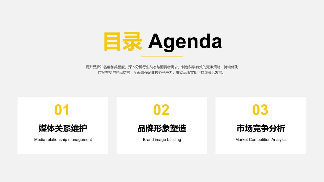 黄色商务风品牌公关年终工作总结PPT模板