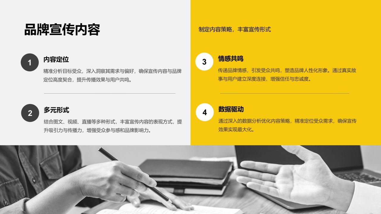 黄色商务风品牌公关年终工作总结PPT模板