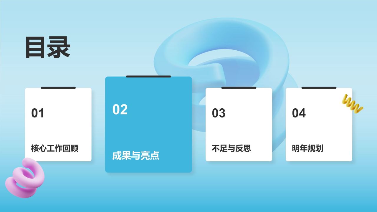 蓝色3D风个人通用年终述职总结PPT模板