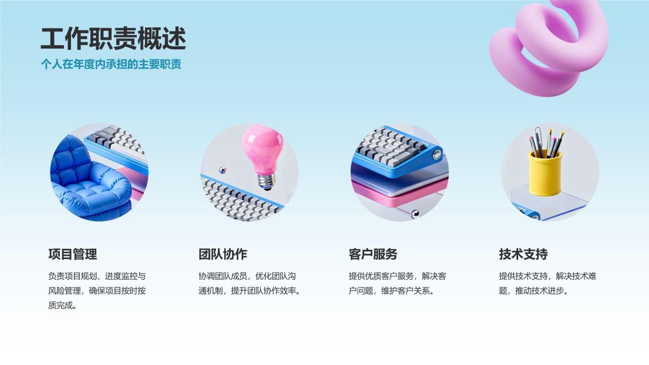 蓝色3D风个人通用年终述职总结PPT模板