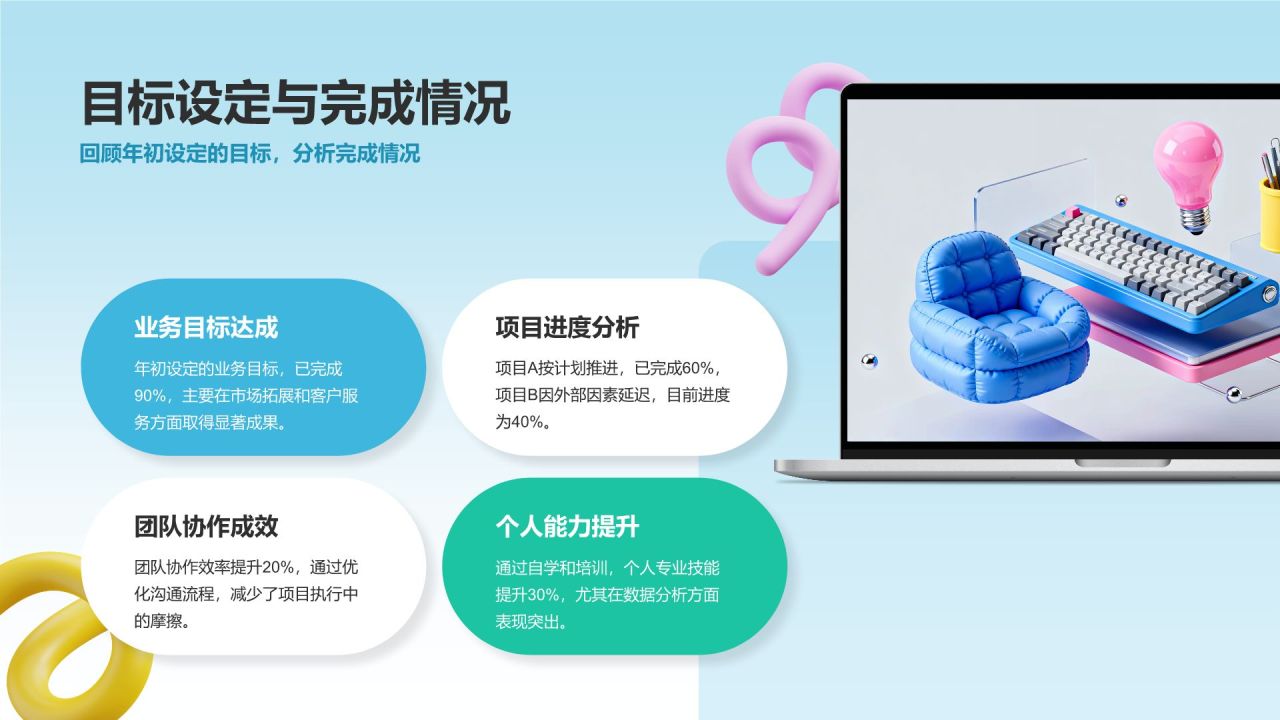 蓝色3D风个人通用年终述职总结PPT模板