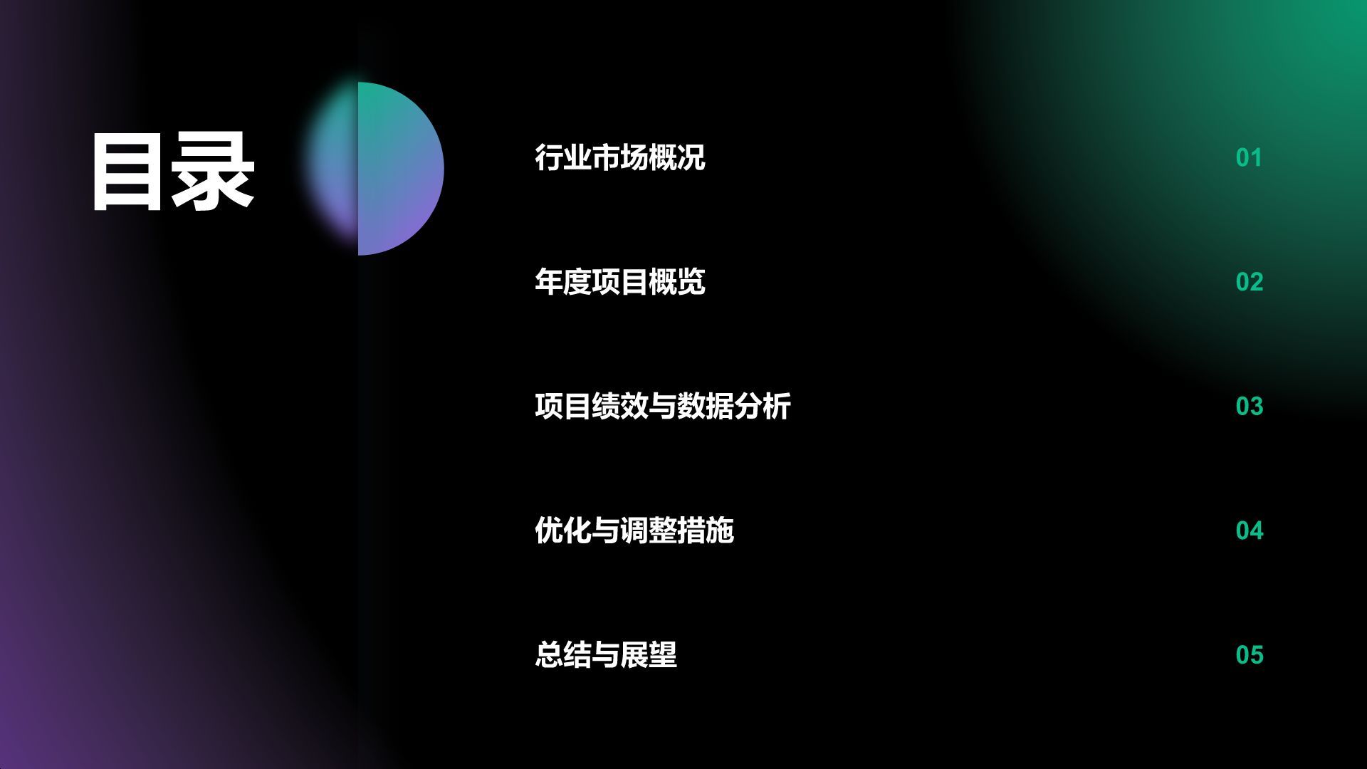 绿色渐变风传媒广告行业年终项目绩效汇报PPT模板