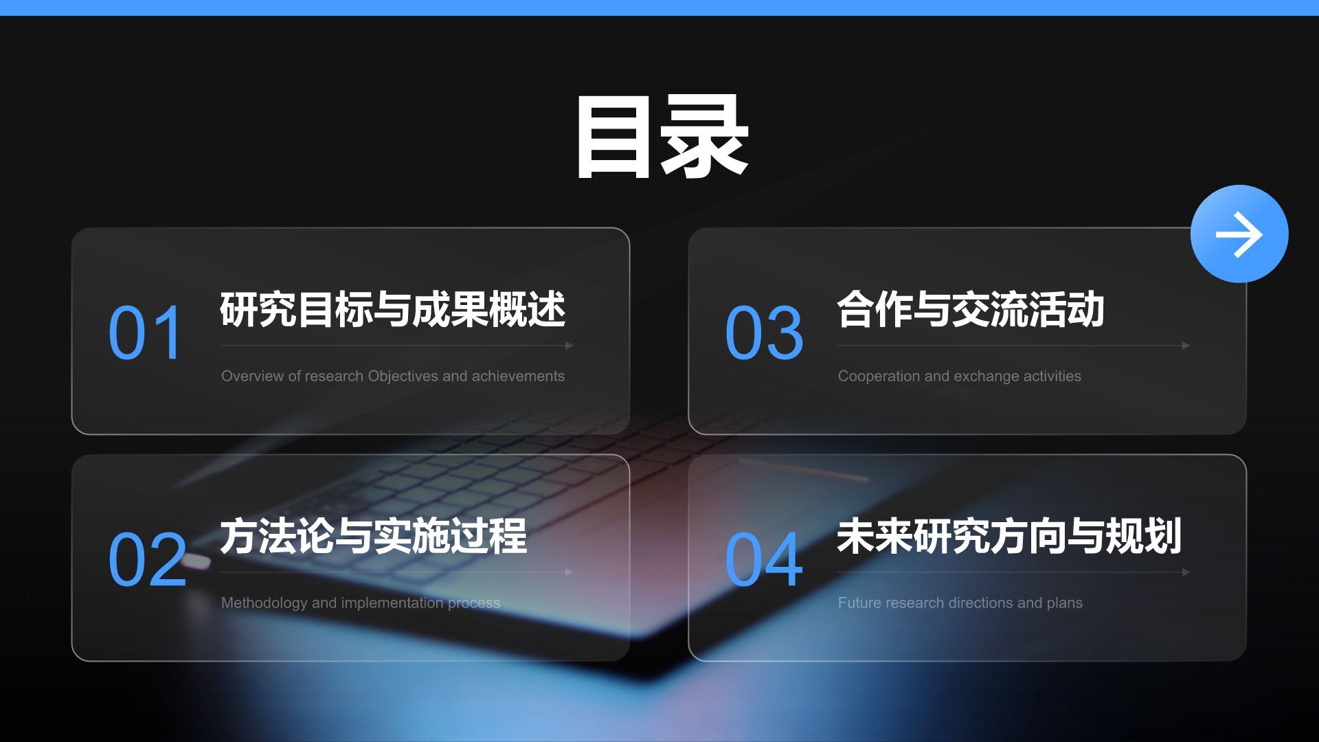 蓝色商务风年度学术项目汇报PPT模板