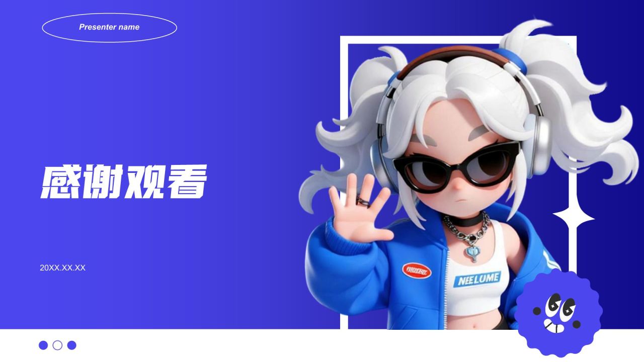 蓝色3D风视觉创意作品集PPT模板